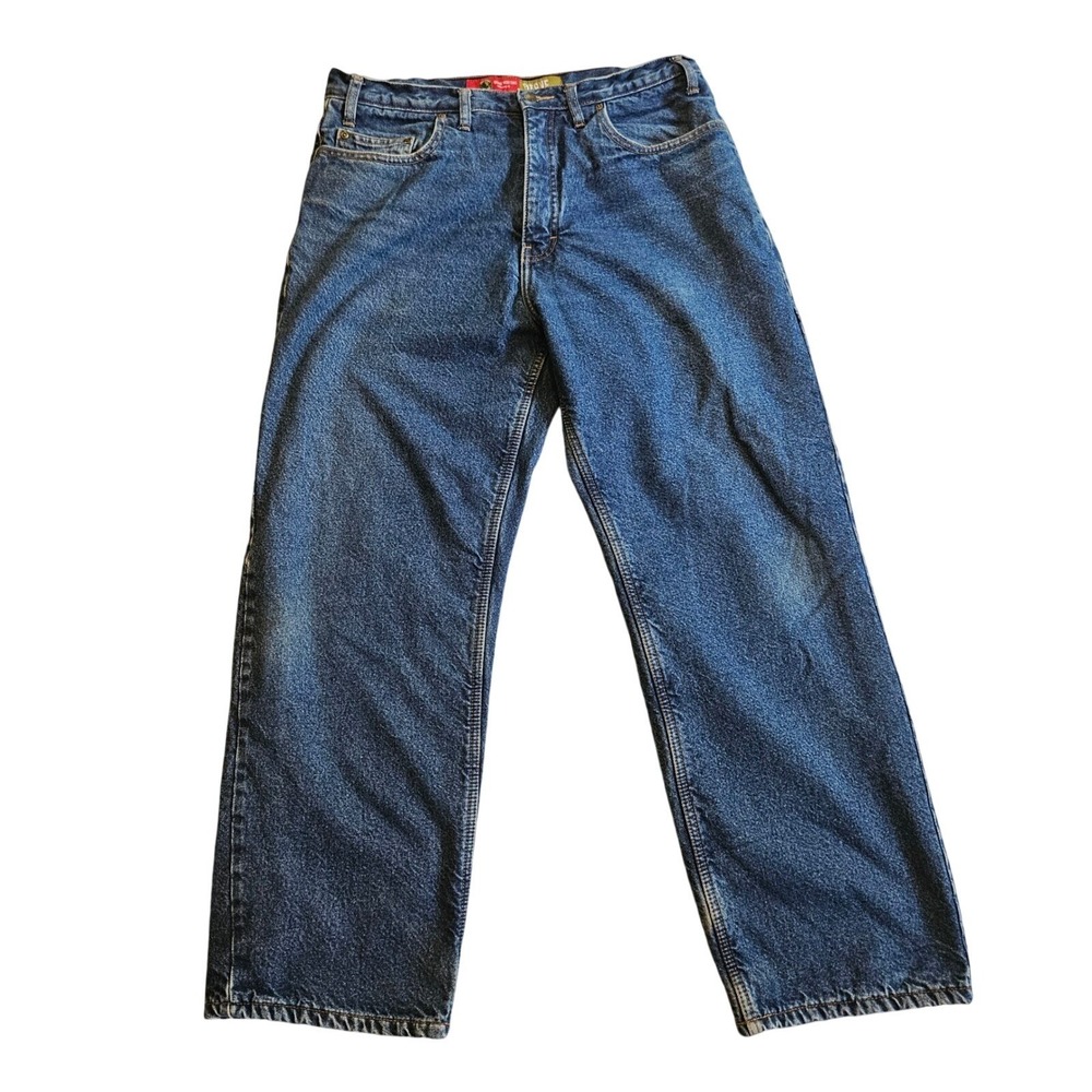 Berne Mens Fleece Lined Work Jeans 34x30 Blue Denim Relaxed Straight P2214DN